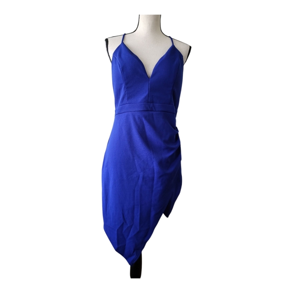 💕Emerald Sundae Womans Blue Faux Wrap Mini Dress With Lace Raser Back Size Xl N
